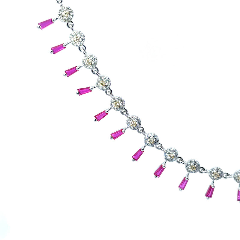 Pink Opulence 18K White Gold Diamond & Pink Color Stone Necklace