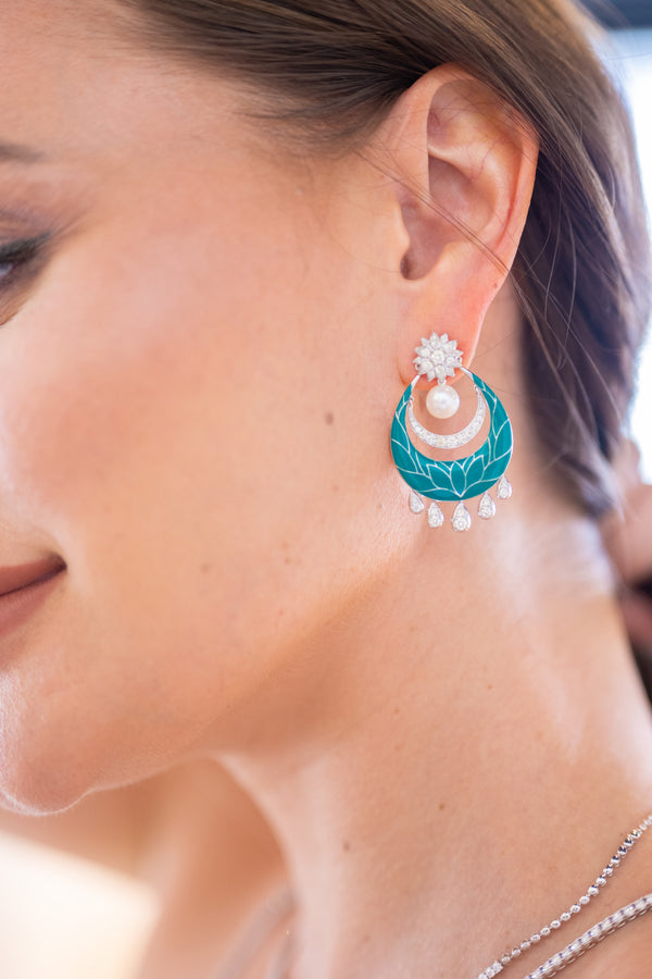 ﻿Emerald Enchantment-18K White Gold-Diamond Earring-Womens Jewelry-VSK Jewelry