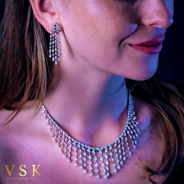 ﻿Sparkling Stardust-18K White Gold-Diamond Necklace-Womens Jewelry