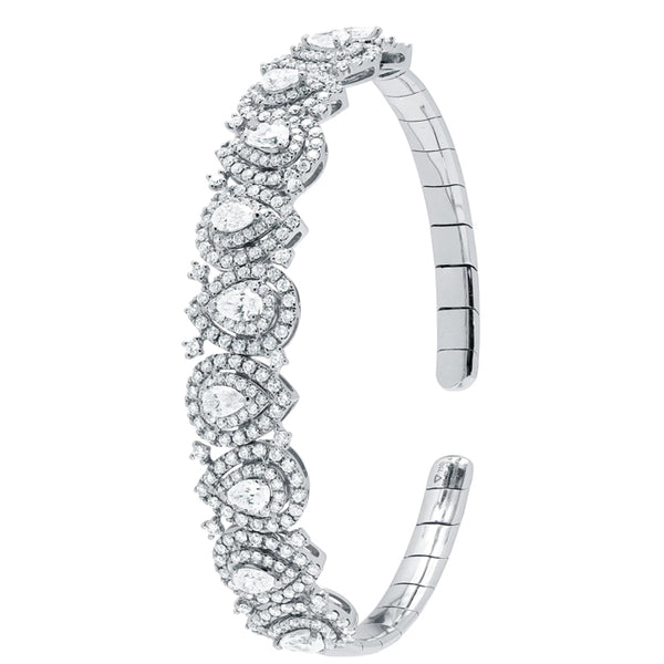 PEAR3-18K White Gold-Pear Cut Diamond Bracelet-Womens Jewelry