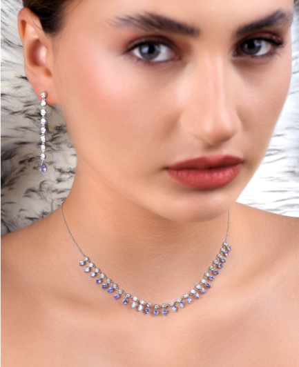 Royal Amethyst Elegance | 18K White Gold | Diamond Necklace Set | High-end Jewelry