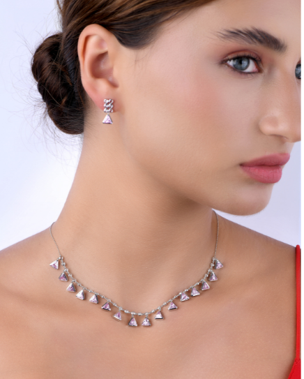 Blush Radiance Ensemble | 18K White Gold | Diamond Necklace | High-end Jewelry