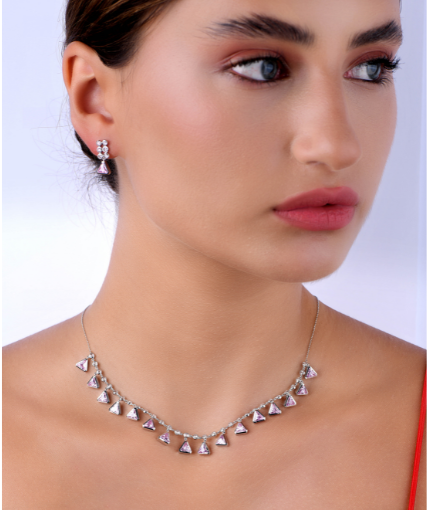 Blush Radiance Ensemble | 18K White Gold | Diamond Necklace | High-end Jewelry