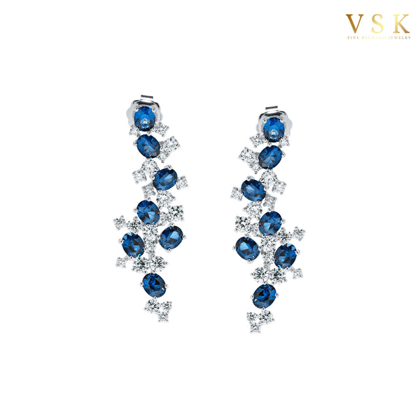 ﻿Sky's Symphony-18K White Gold-Saphire & Diamond Earring-Womens Jewelry