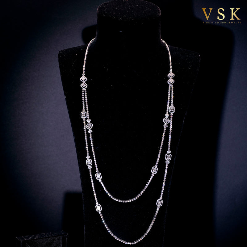 ﻿Twilight Cascades-18K White Gold-Diamond Necklace-Womens Jewelry