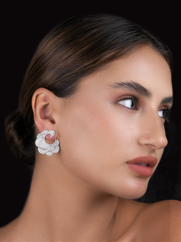 Petals of Eternity-18K White Gold-Diamond-Designer Earring-Womens Jewelry