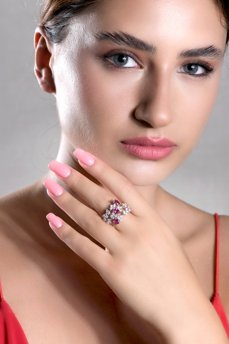 ﻿Regal Harmony-18K White Gold-Spring Shaped-Flexible-Diamond Ring-Womens Jewelry