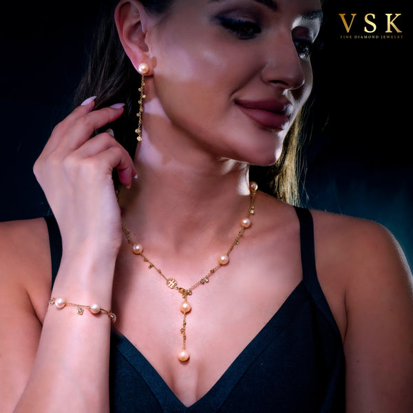 ﻿Luminous Harmony-18K Yellow Gold-Diamond & Pearl Necklace-Womens Jewelry