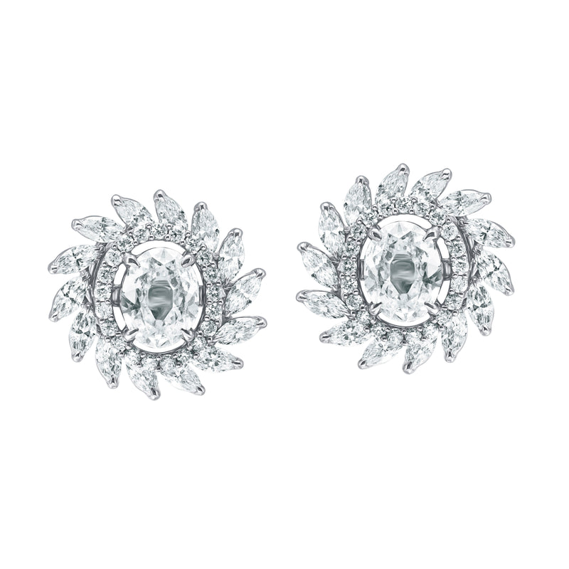Solar Flare-18K White Gold-Oval Cut Diamond Earring-Womens Jewelry