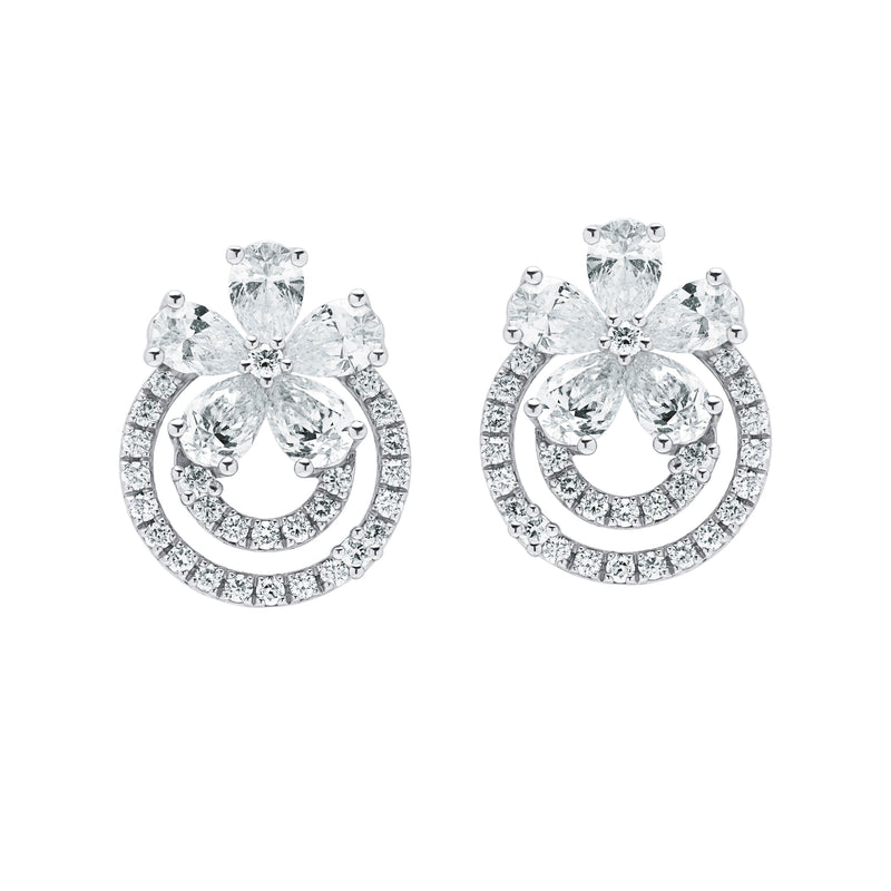 Flower Loop-18K White Gold-Nature Inspired-Diamond Earring-Womens Jewelry