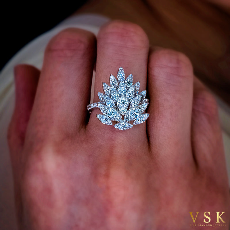 Festive Evergreen-18K White Gold-Nature Inspired-Diamond Ring