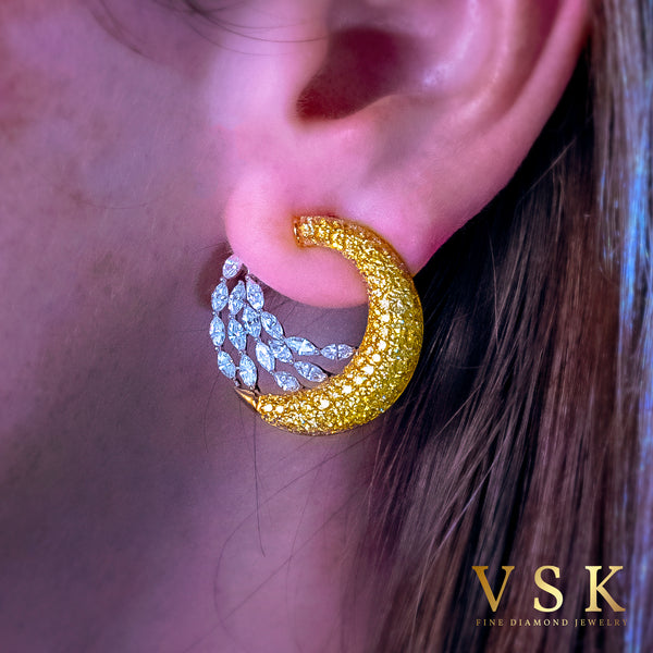Golden Crescent-18K White & Yellow Gold-Diamond earring-Womens Jewelry