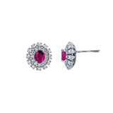 ﻿Scarlet Serenade-18K White Gold-Ruby & Diamond Earring-Womens Jewelry