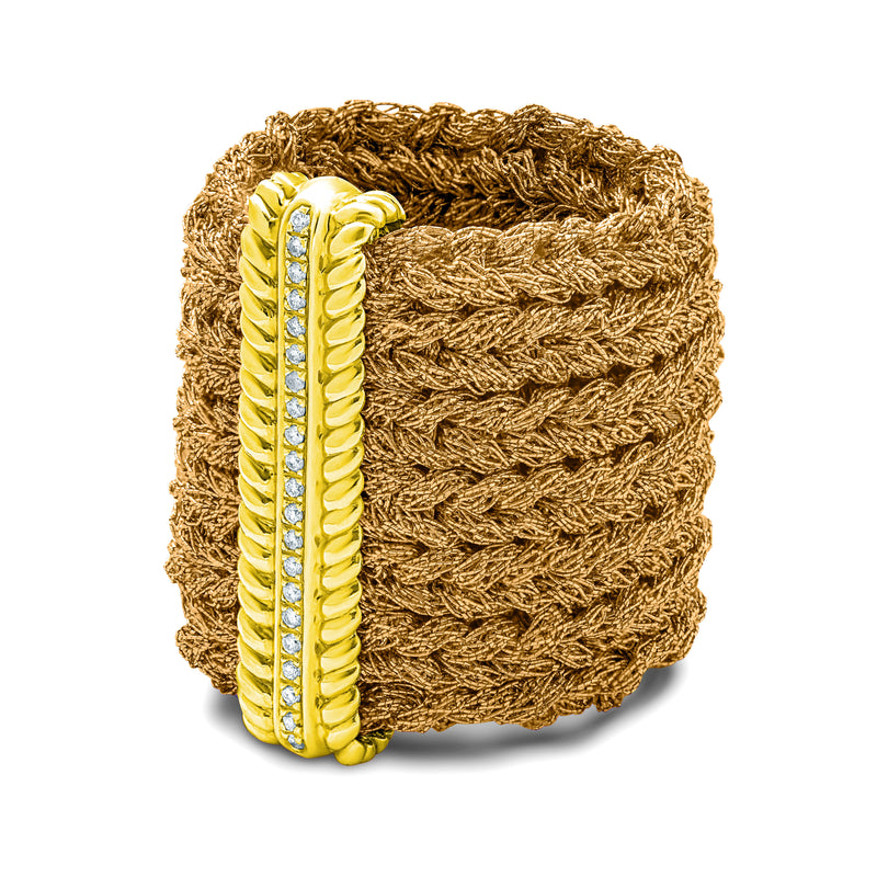 Golden Jute Embrace-18K Yellow Gold-Rope Style-Diamond Ring-Womens Jewelry