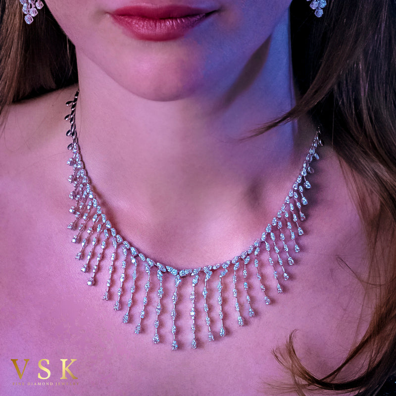 ﻿Sparkling Stardust-18K White Gold-Diamond Necklace-Womens Jewelry