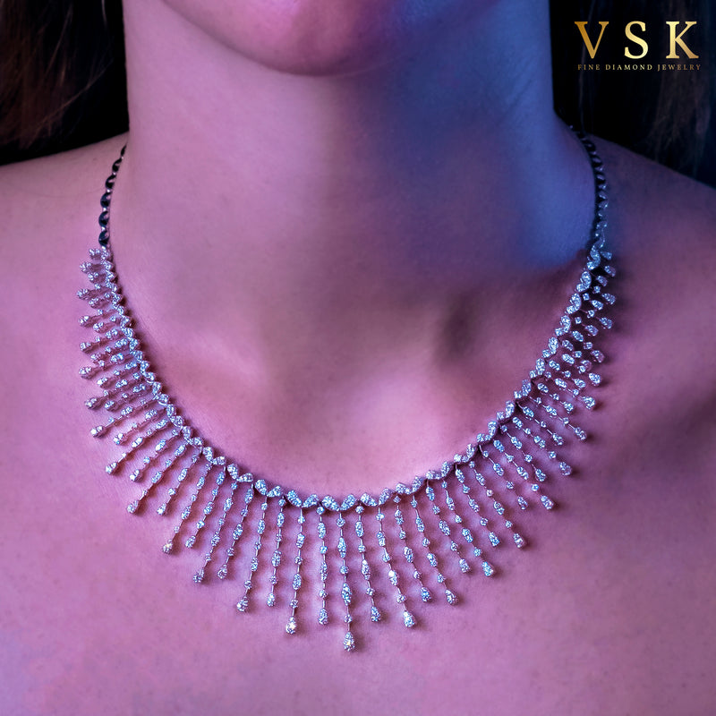 ﻿Radiant Sunburst-18K White Gold-Diamond Necklace-Womens Jewelry