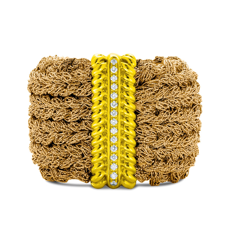 Golden Jute Embrace-18K Yellow Gold-Rope Style-Diamond Ring-Womens Jewelry