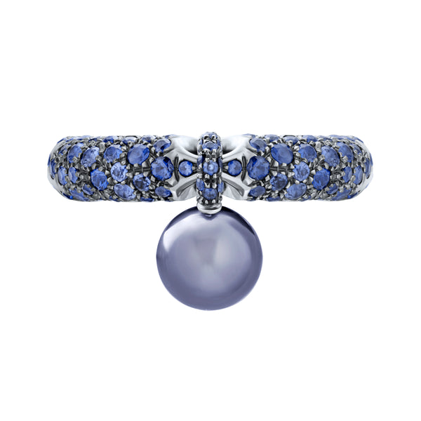 Celestial-18K White Gold-Pearl & Blue Saphire Ring