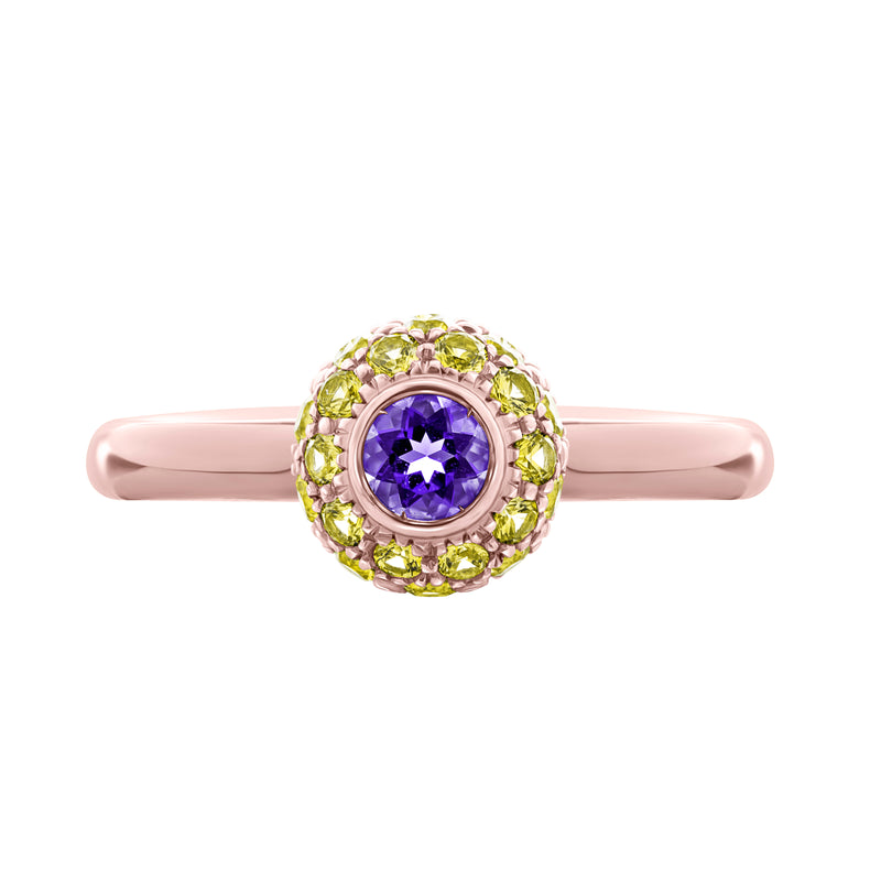 Purple Blossom-18K Rose Gold-Amethyst & Yellow Semi precious Stone Ring-Womens Jewelry