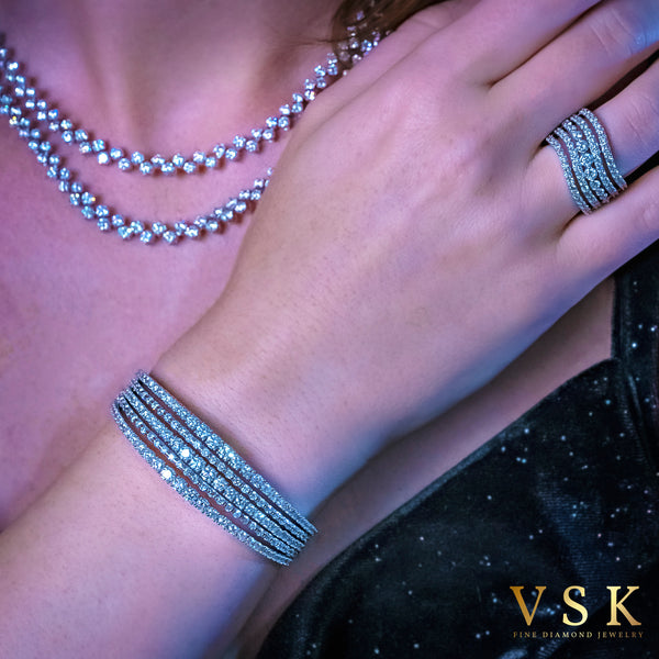 ﻿Eternal Spiral Sparkle-18K White Gold-Flexible-Diamond Bracelet-Womens Jewelry