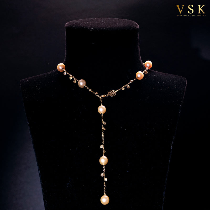 ﻿Luminous Harmony-18K Yellow Gold-Diamond & Pearl Necklace-Womens Jewelry