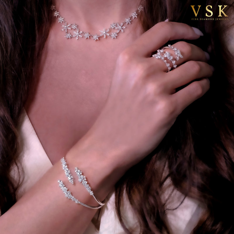 Jasmine Blooms-18K White Gold-Nature Inspired-Diamond Necklace-Womens Jewelry