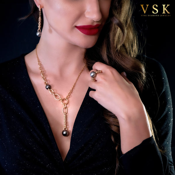 Radiant Elegance-18K Yellow Gold-Diamond & Pearl Necklace-Womens Jewelry