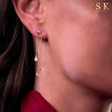Tri-Golden Harmony-18K Yellow Gold-Hanging Chain-Diamond Earring-Womens Jewelry