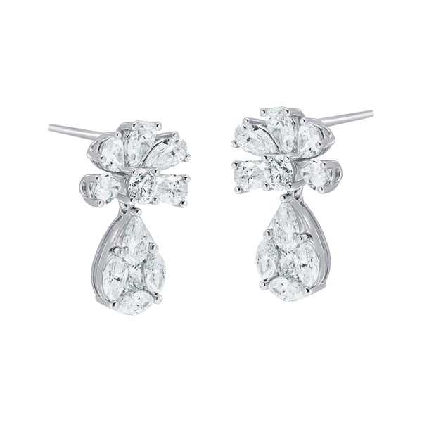 ﻿Lily Cascade-18K White Gold-Nature Inspired-Diamond Earring-Womens Jewelry