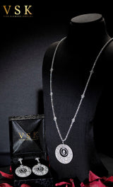 ﻿Moon Star-18K White Gold-Diamond Necklace-Womens Jewelry