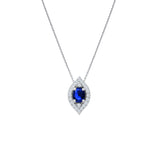 ﻿RLeaf-18K White Gold-Blue Saphire & Diamond Pendant-Womens Jewelry 
