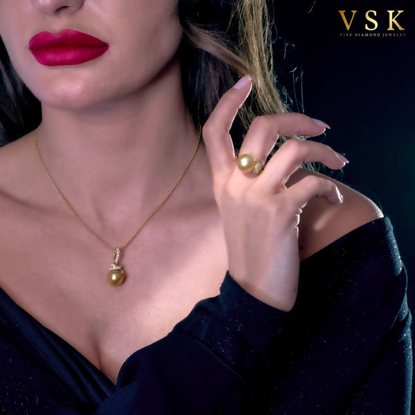 Golden Luminance-18K Yellow Gold-Pearl & Diamond Pendant-Womens Jewelry