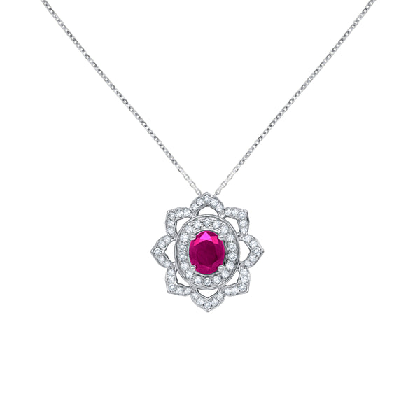 The Ruby Blossom-18K White Gold-Ruby & Diamond Pendant-Womens Jewelry