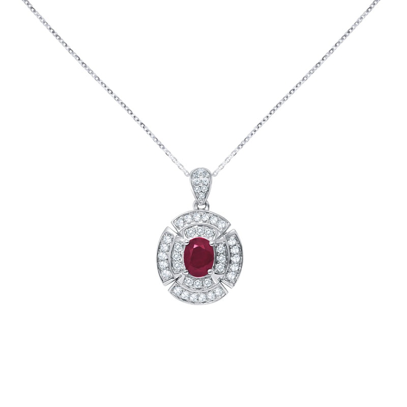 The Ruby Elegance-18K White Gold-Oval Shaped-Ruby & Diamond Pendant-Womens Jewelry