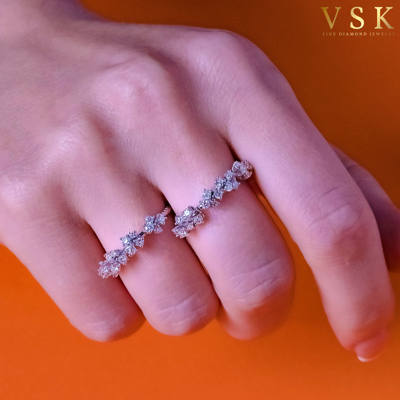 RSPRING-18K White Gold-2Fingered-Flexible-Diamond Ring-Womens Jewelry