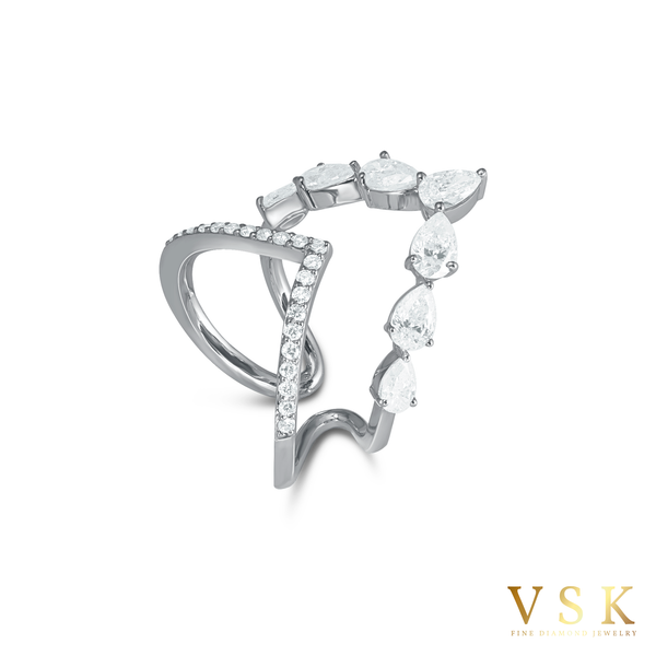 The Cobra Crest-18K White Gold-V Shape-Diamond Ring-Womens Jewelry