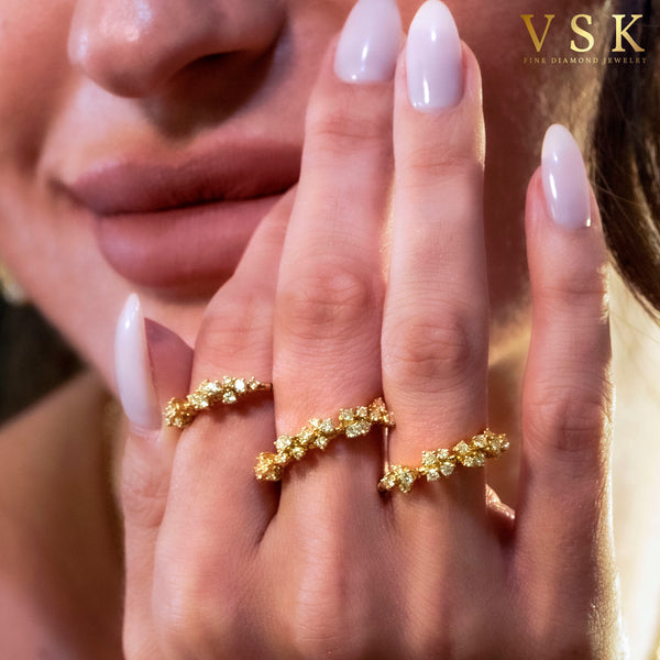 Dynamic Radiance-18K Yellow Gold-3 Fingered Flexible-Diamond Ring