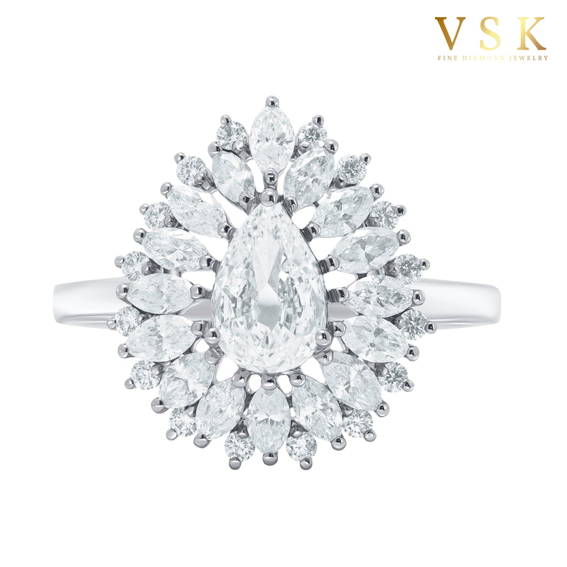 Regal Pear Cascade-18K White Gold-Pear Cut Diamond Ring-Womens Jewelry