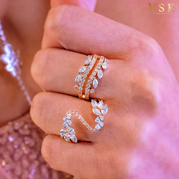 ﻿The Marquise-Round Embrace-18K White Gold-Round& Marquise Cut Diamond Ring-Womens Jewelry