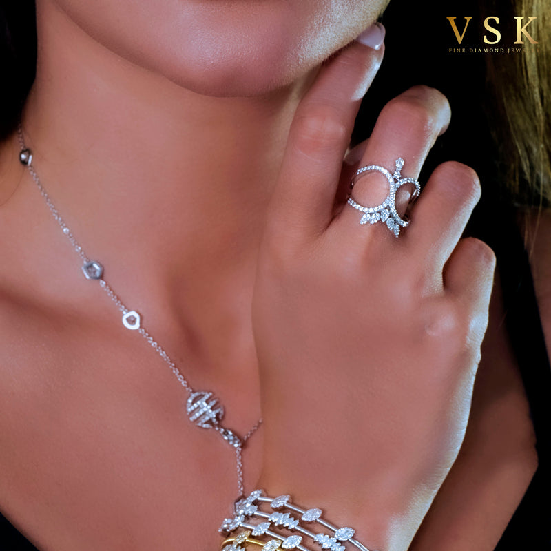 ﻿Rigel Constellation-18K White Gold-Diamond Ring-Womens Jewelry
