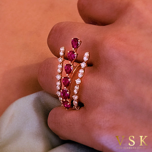 Royal Trident-18K Yellow Gold-Ruby & Diamond Ring-Womens jewelry
