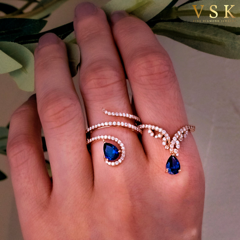 Majestic Twilight Ring-18K Yellow Gold-Blue Saphire & Diamond Ring-Womens Jewelry