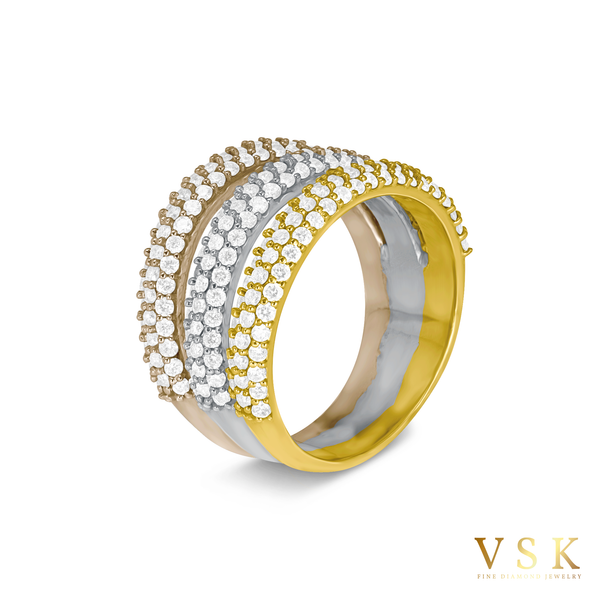 Tricolor Harmony-18K White& Yellow & Rose Gold-Diamond Ring-Womens Jewelry