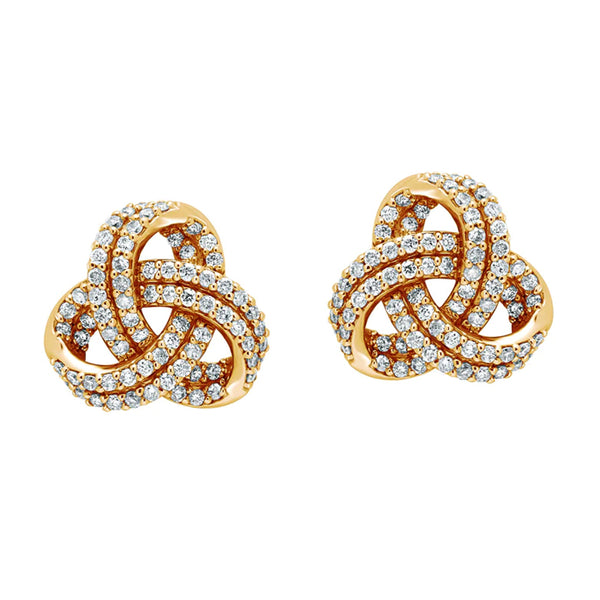 ﻿Trinity-18K Yellow/White/Rose Gold-Spiral-Diamond Earring-Womens Jewelry