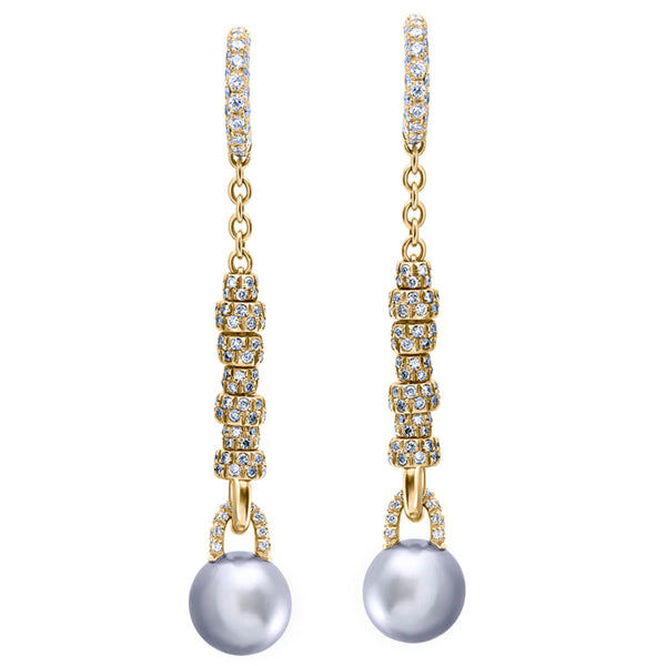 ﻿Sun-Kissed Horizon-18K Yellow Gold-Pearl & Diamond Earring-Womens Jewelry