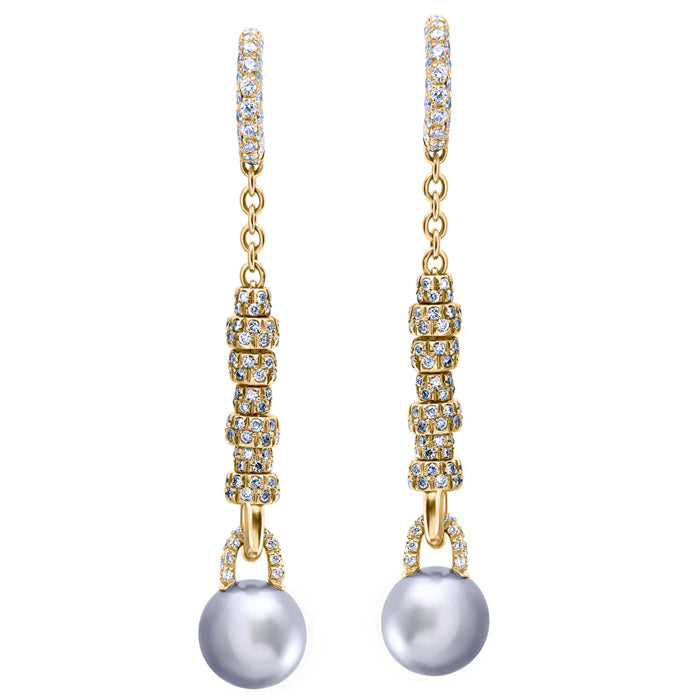 ﻿Sun-Kissed Horizon-18K Yellow Gold-Pearl & Diamond Earring-Womens Jewelry