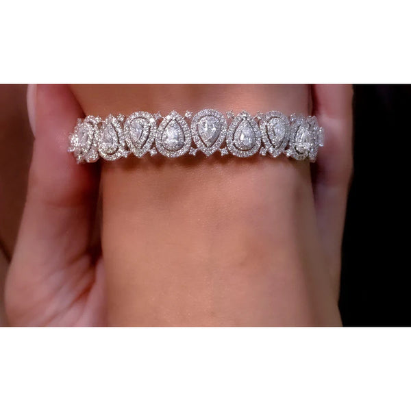 PEAR3-18K White Gold-Pear Cut Diamond Bracelet-Womens Jewelry