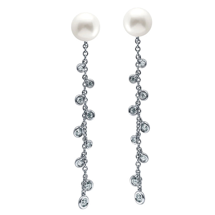 Ocean's Embrace-18K White Gold-Pearl & Diamond Earring-Womens Jewelry