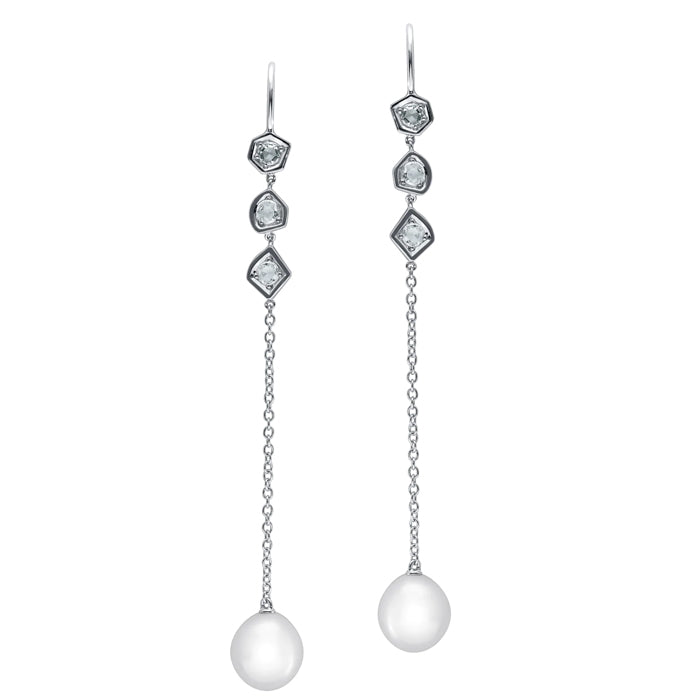 Pearl Cascade-18K White Gold-Diamond & Pearl Earring-Womens Jewelry