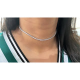 Single Line Choker-18K White Gold-Diamond Necklace-Womens Jewelry